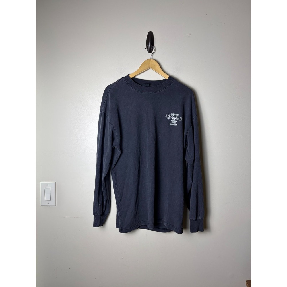H&M Worldwide Long Sleeve T-Shirt Mens Small Black Graphic Print